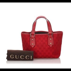 Red Gucci GG Canvas Tote Bag.